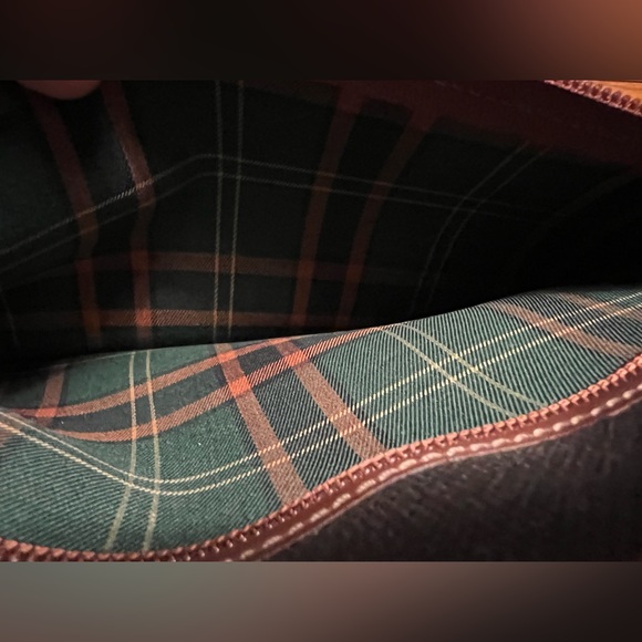 Dunhill Authentic Clutch Bag Second Bag Gray Brown Leather Green Plaid Lining! - Picture 9 of 14